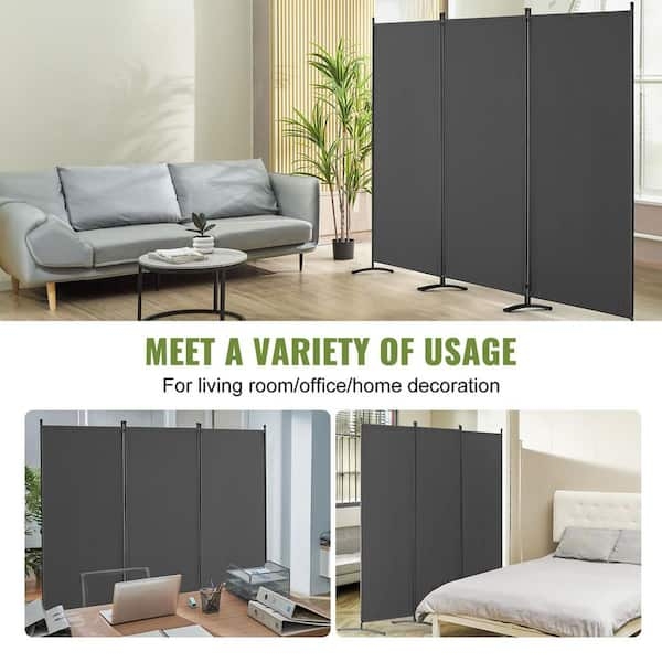Room Divider 3-Panel Matte Gray Fabric Freestanding Folding