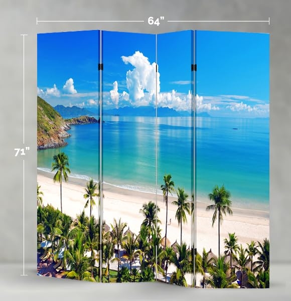 Room Divider 4-Panel Construction Tropical Landscape Partition Print