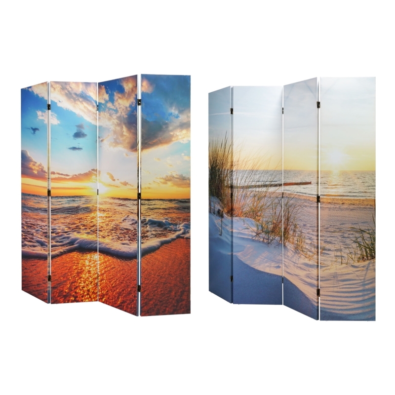 Room Divider 4-Panel Folding Double Sided Canvas Baltic Sea Scenery