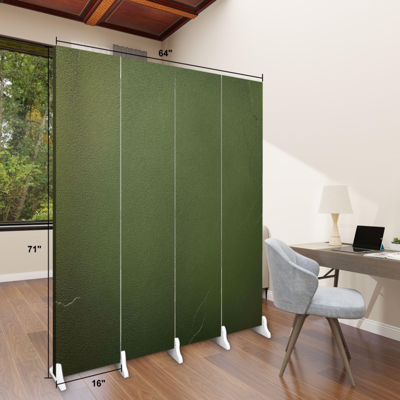 Room Divider 4-Panel Olive Green Pebble Texture White Feet