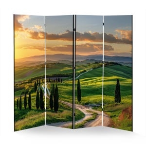 Room Divider 4 Panel Panoramic Tuscan Landscape Golden Hour Print