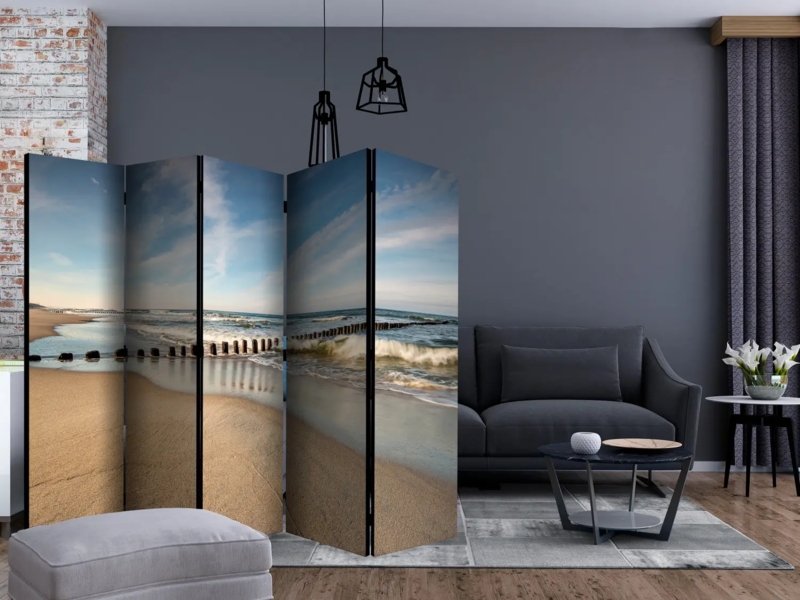 Room Divider 5-Panel Folding Panoramic Beach Scene Coastal Landscape
