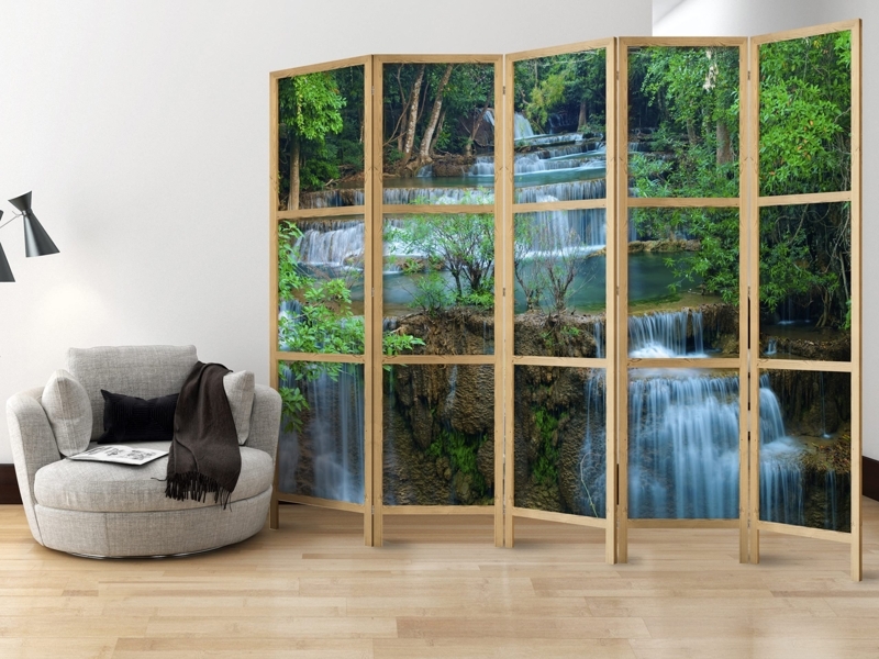 Room Divider 5 Panel Oversized Waterfall Landscape Serene Print Screen