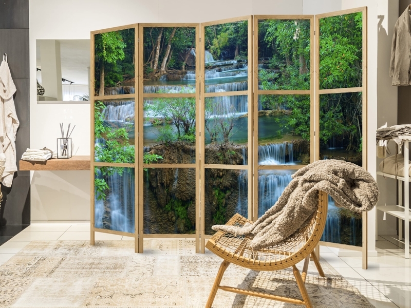 Room Divider 5 Panel Scenic Waterfall Mural Minimalist Folding Screen