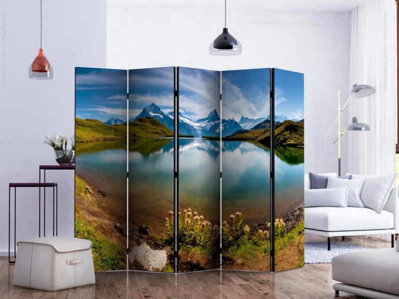Room Divider 5 Panel Serene Mountain Lake Reflection Photorealistic
