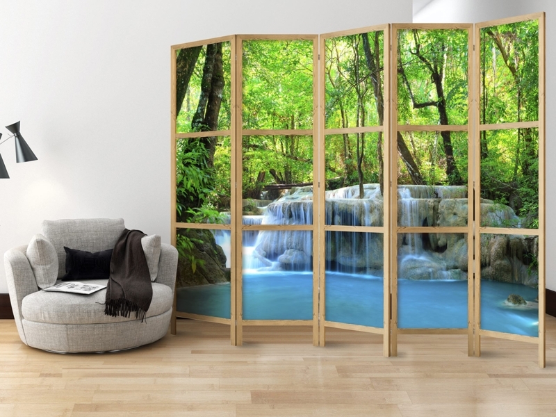 Room Divider 5 Panel Waterfall Landscape Modern Zen Partition Folding