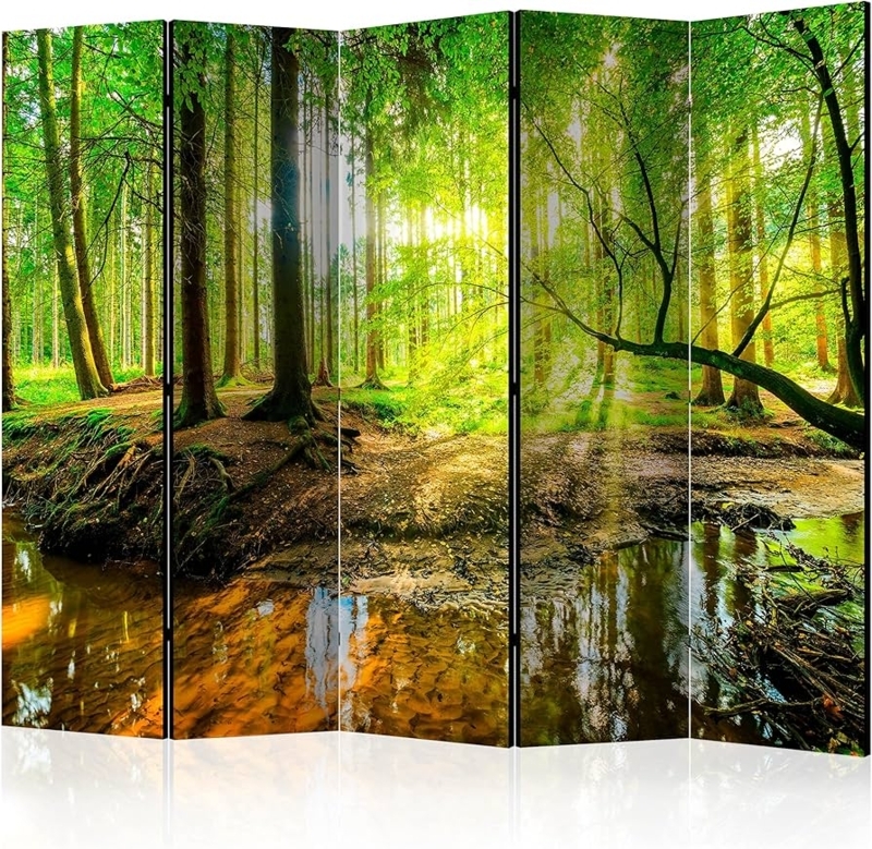 Room Divider 5 Panel Woodland Landscape Dappled Sunlight Nature Print