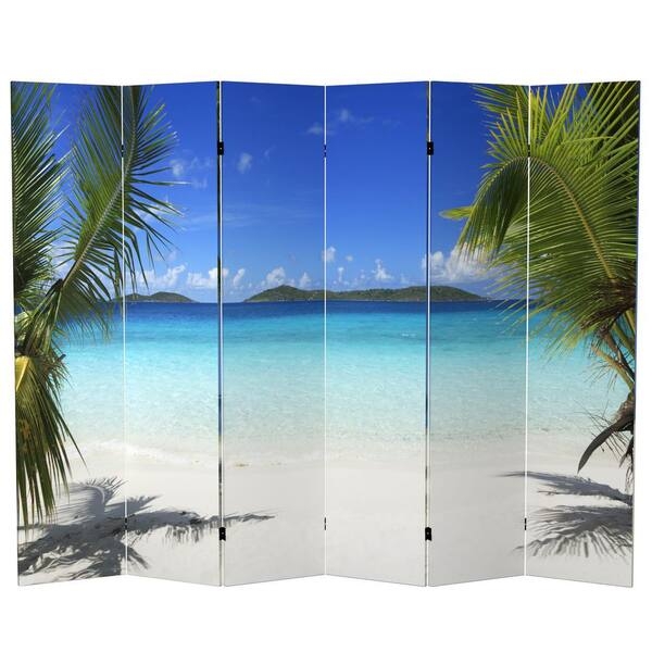 Room Divider 6-Panel Folding Coastal Room Partition Panoramic Print