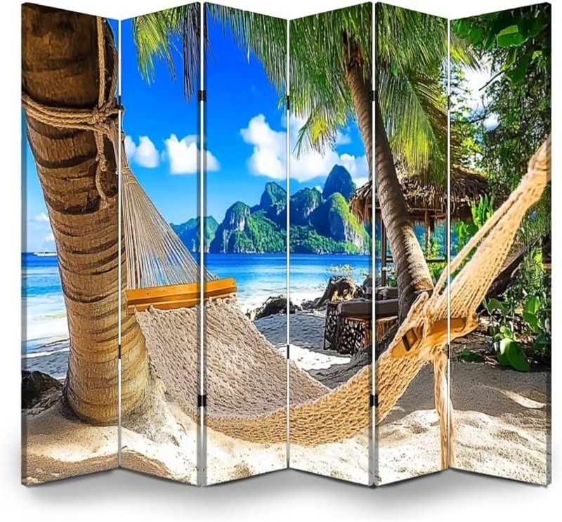 Room Divider 6-Panel Folding Screen Tropical Landscape Seascape Print