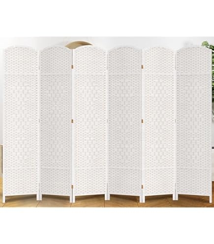 Room Divider 6 Panel White Woven Arched Top Coastal Privacy Screen