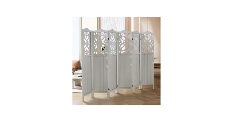Room Divider, 6-Panel Wood Floral Carved Folding Screen