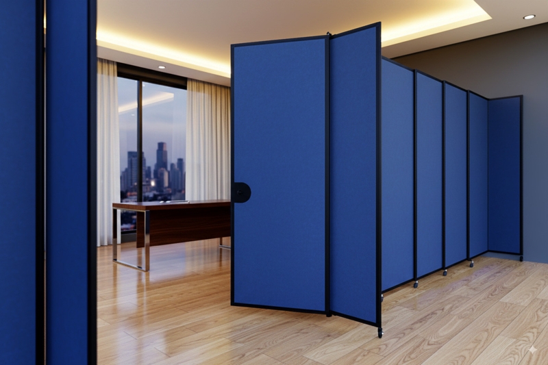 Room Divider Accordion Fold Mobile Partition Blue Modern Office