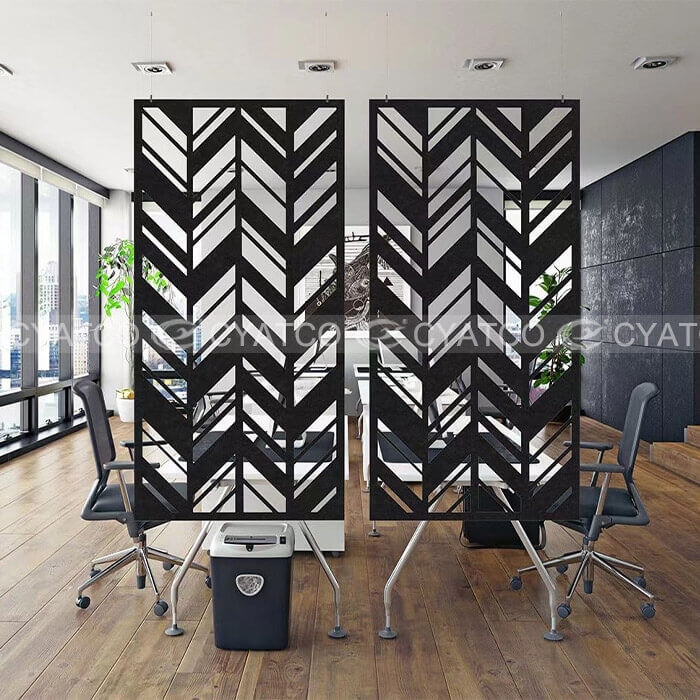 Room Divider Acoustic Look Chevron Pattern Hanging Black Panels Modern