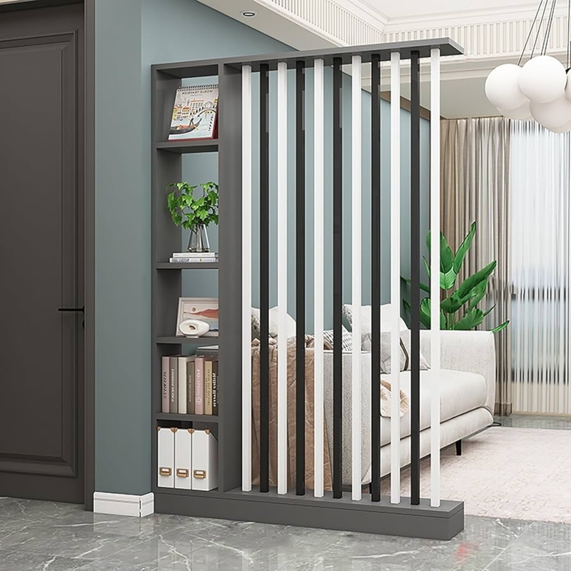 Room Divider Alternating Slats Modern Freestanding Storage Screen