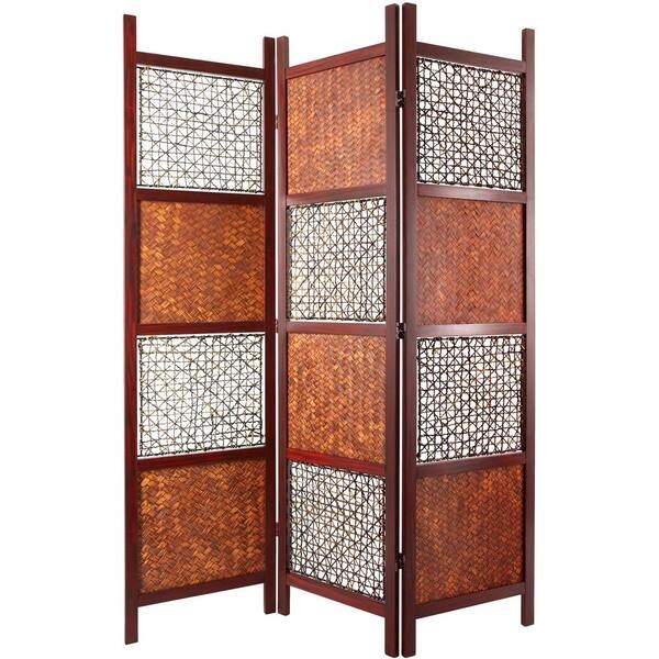 Room Divider Alternating Weave Patterns Four-Tier Natural Fiber Screen