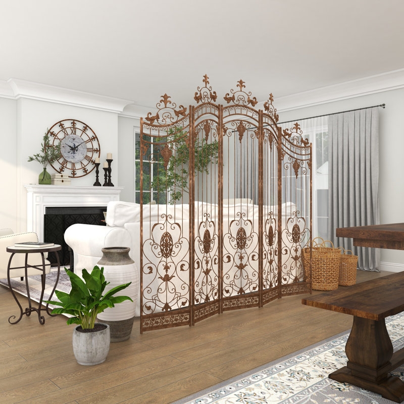 Room Divider Antique Bronze 5-Panel Arched Acanthus Leaf Scrollwork
