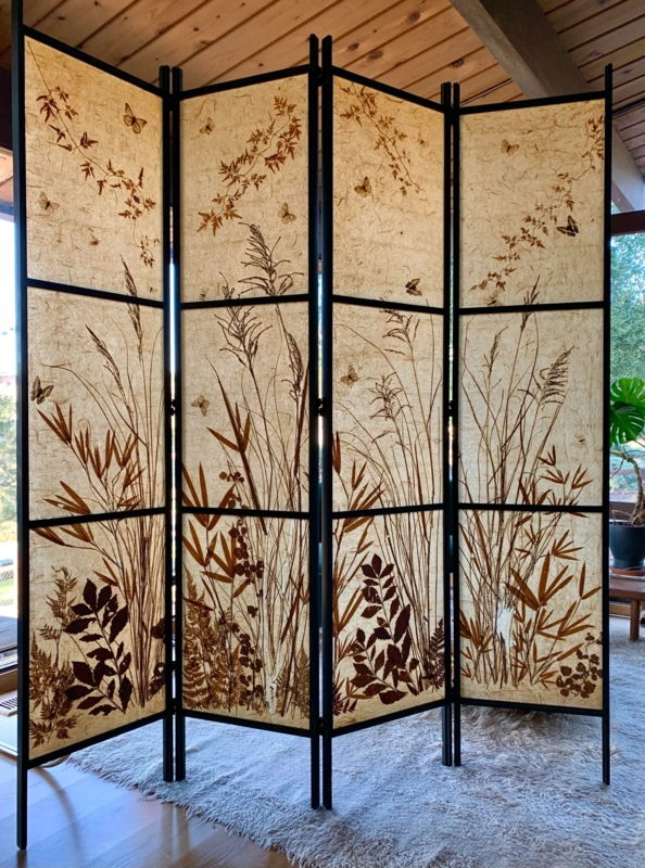 Room Divider: Antique Japanese Shoji with Real Pressed Botanicals