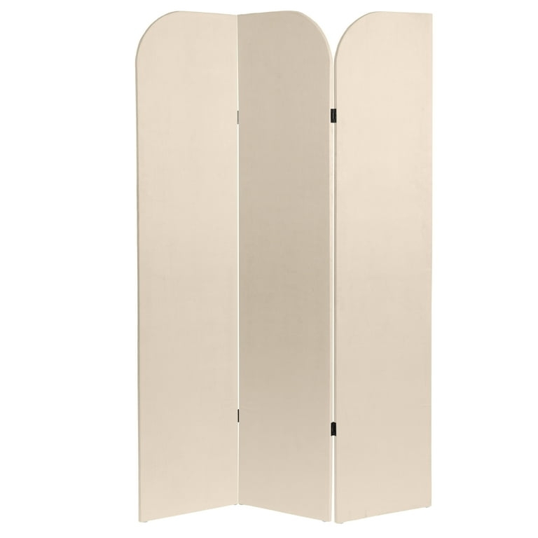 Room Divider Arched Top 3 Panel Cream Velvet Upholstered Screen