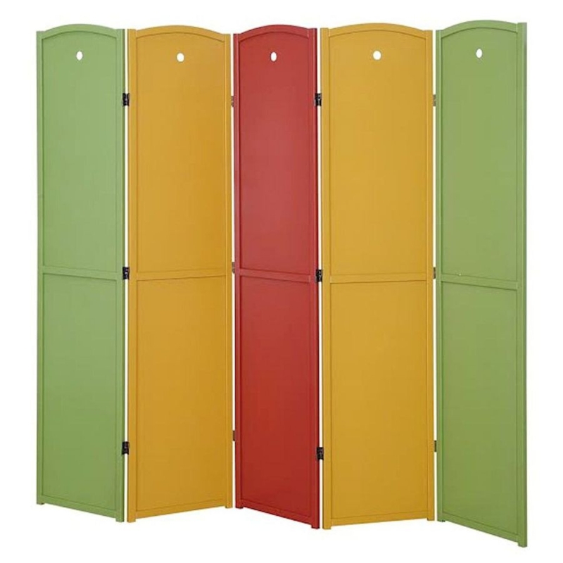 Room Divider Arched Top 5-Panel Wood Screen with Circular Cutouts