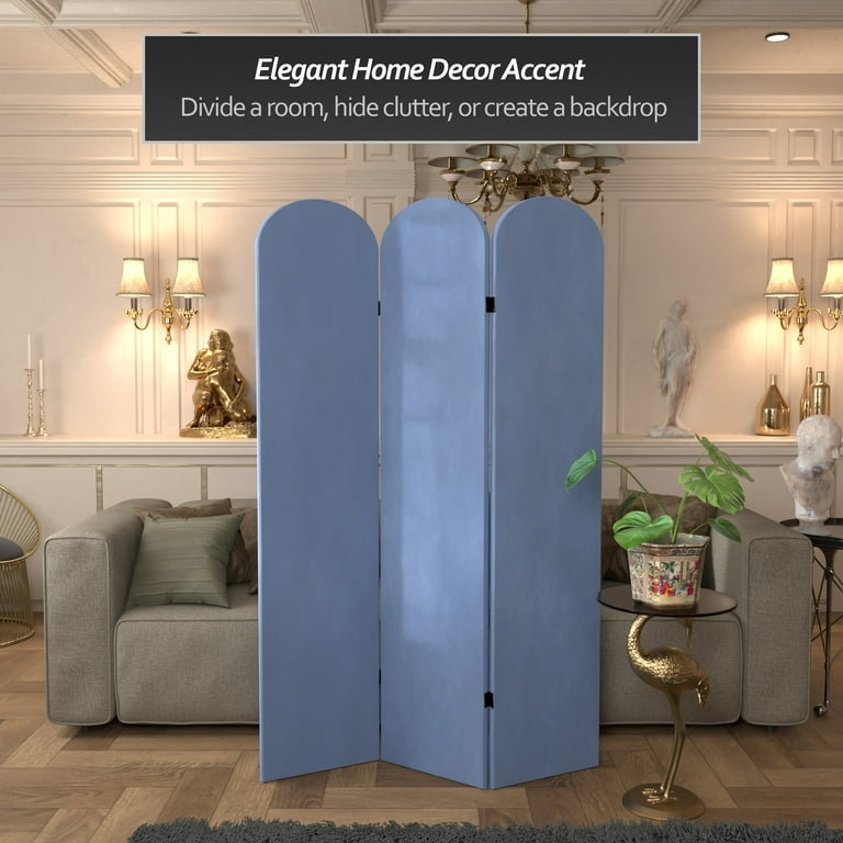 Room Divider Arched Top Blue Velvet Folding Screen