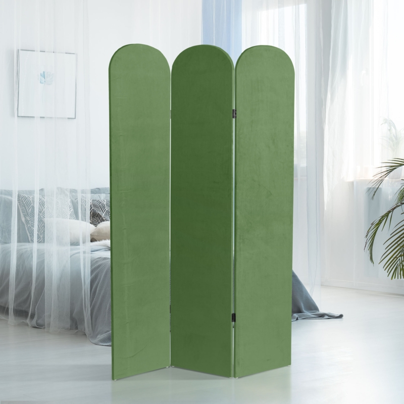 Room Divider Arched Top Velvet Sage Green 3-Panel