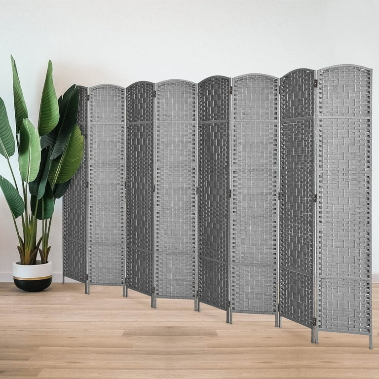 Room Divider Arched Tops Gray Woven 8-Panel Folding Privacy Screen