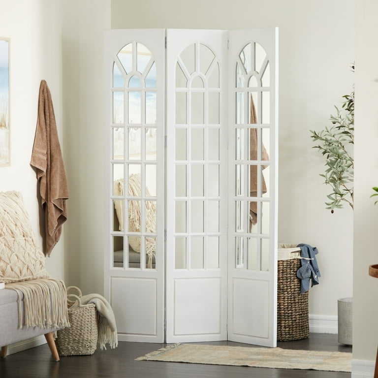 Room Divider Arched Window Pane Mirror White Folding Partition