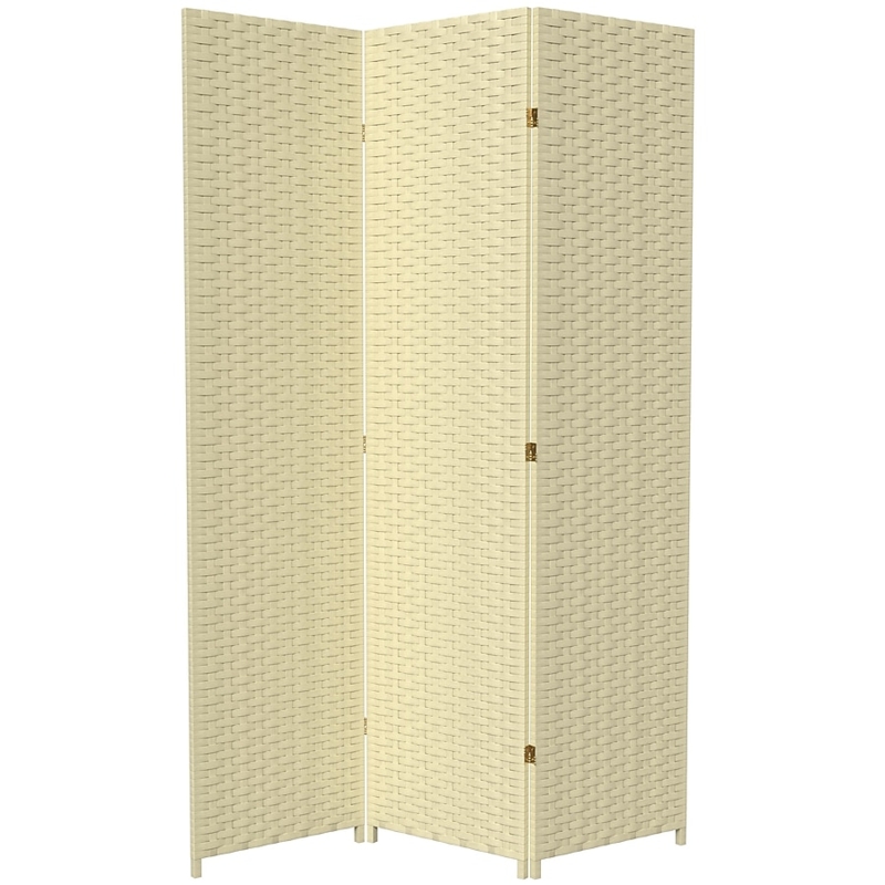 Room Divider Basket Weave Texture Cream Woven Fiber 3 Panel Screen
