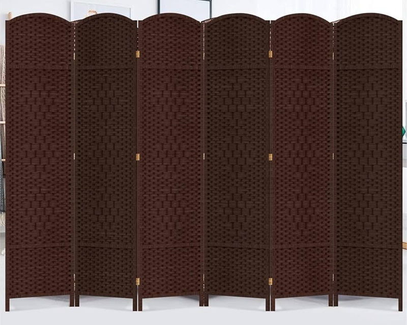 Room Divider Basketweave Arched Top Folding Screen Dark Brown