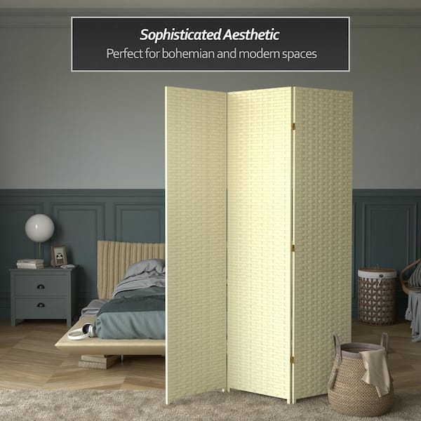 Room Divider Basketweave Texture Dense Woven Pattern 3 Panel