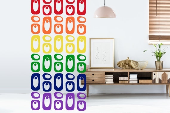 Room Divider Beatnik Inspired Pattern Modular Hanging System Rainbow