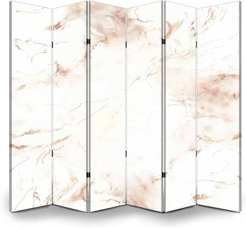 Room Divider Beige Marble Print 6 Panel Folding Screen Veined Pattern