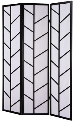 Room Divider: Black 3-Panel Folding Screen featuring Chevron Lattice Pattern