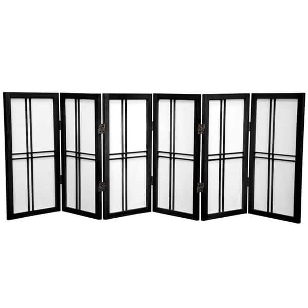 Room Divider: Black 6-Panel Shoji Folding Screen with Double Cross Lattice