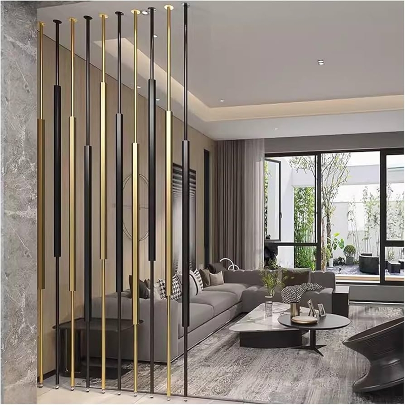 Room Divider Black and Gold Adjustable Vertical Floor Posts