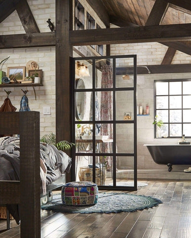 Room Divider Black Grid Glass Industrial Style Floor To Ceiling
