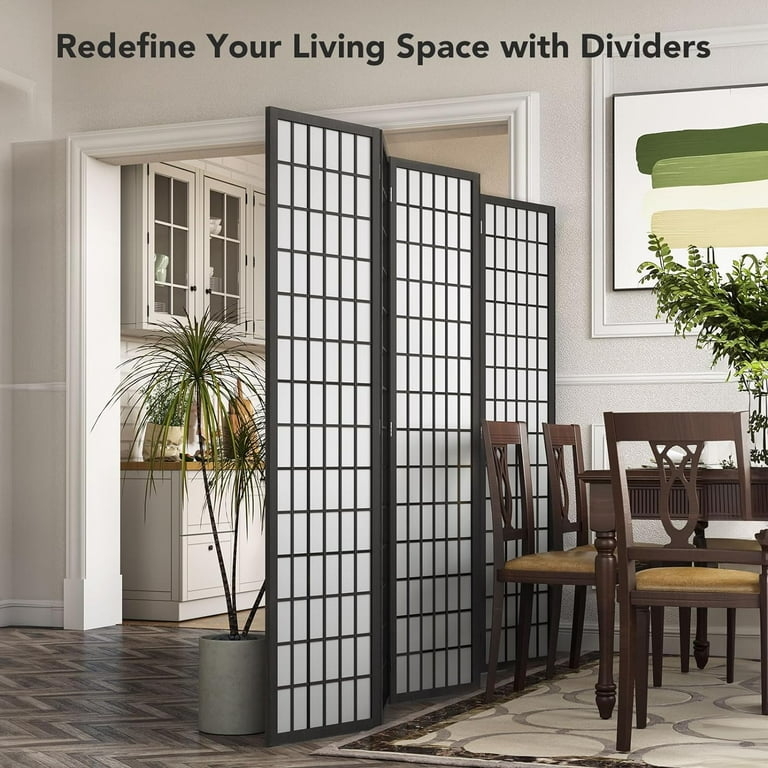 Room Divider: Black Lattice Frame Folding Privacy Screen