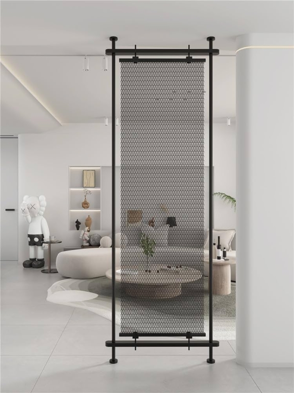 Room Divider Black Mesh Tension Screen Floor To Ceiling Industrial