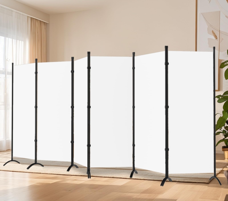 Room Divider Black Metal Frame White Panels Arched Feet Partition
