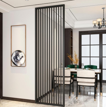 Room Divider Black Metal Vertical Slat Floor to Ceiling Partition