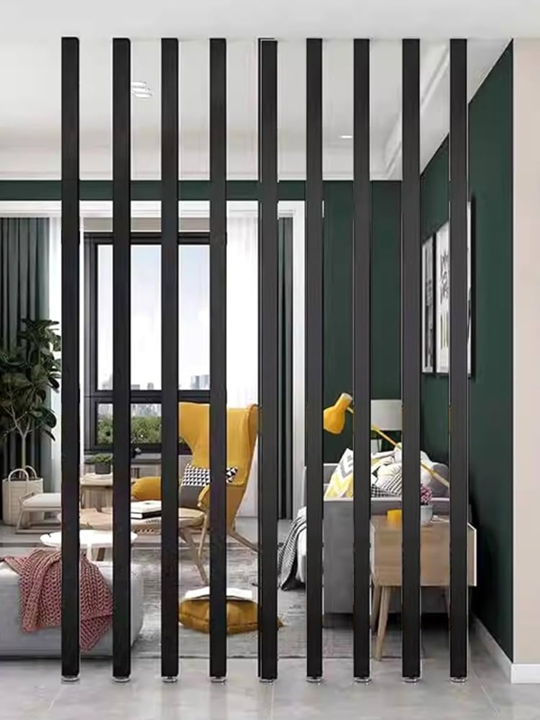 Room Divider Black Vertical Slats, Minimalist Floor to Ceiling