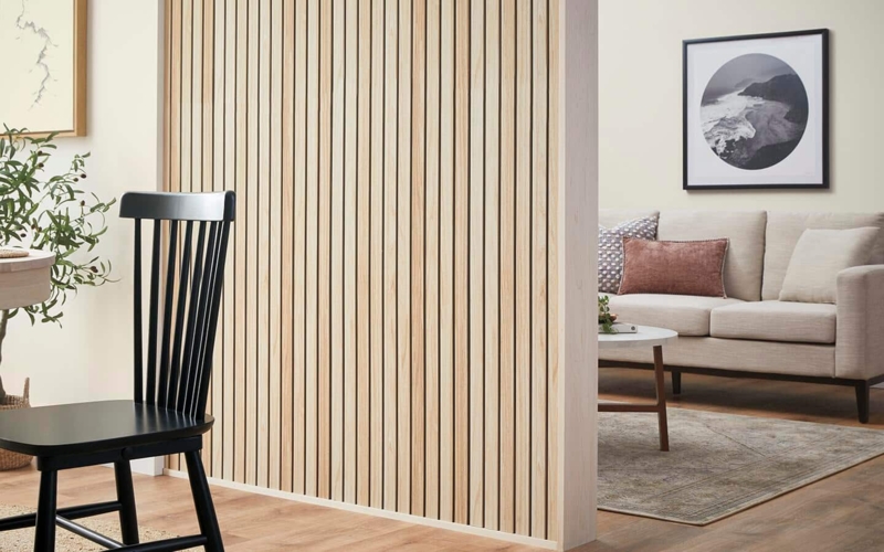Room Divider Blonde Wood Vertical Slats Scandinavian Partition Wall