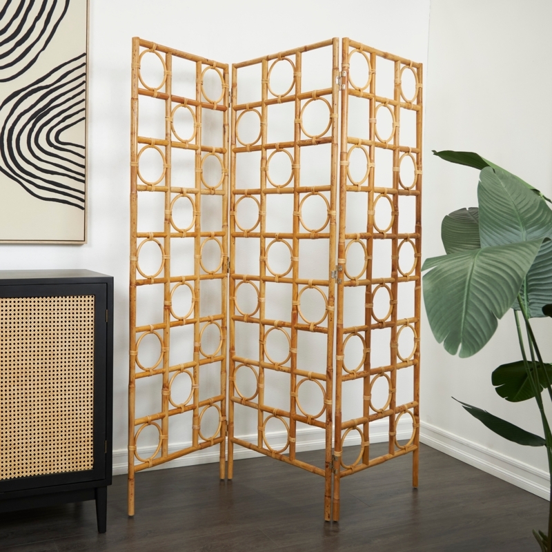 Room Divider Bohemian Circle In Square Design Handmade Look Rattan