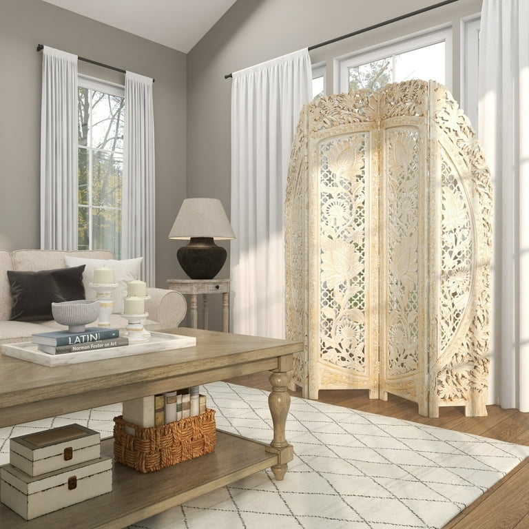 Room Divider Boho Chic Arched Silhouette Intricate Floral Carving