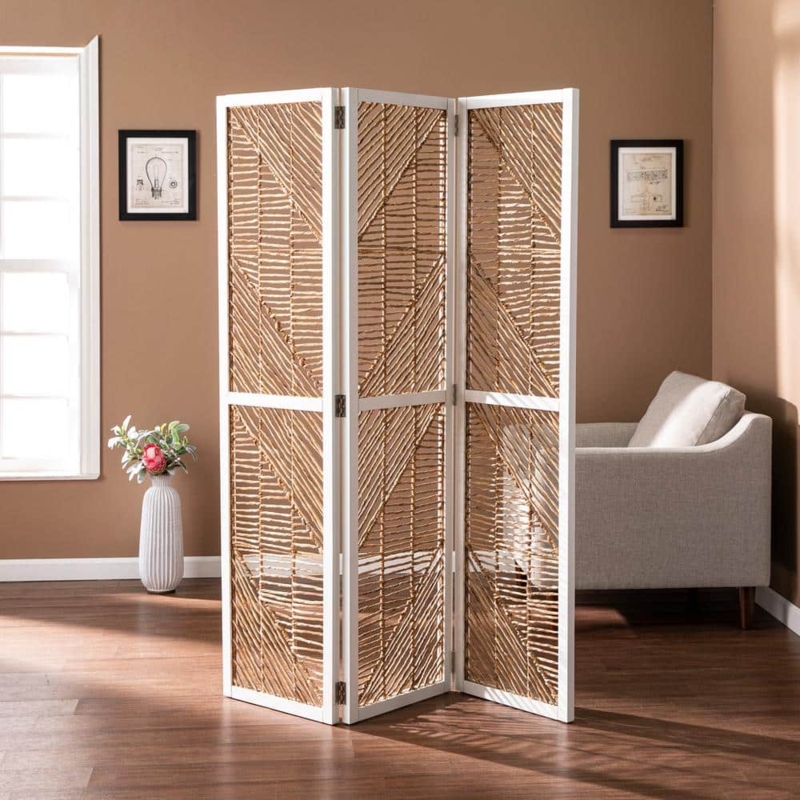 Room Divider Boho Chic Partition Open Weave Tan Foldable Design
