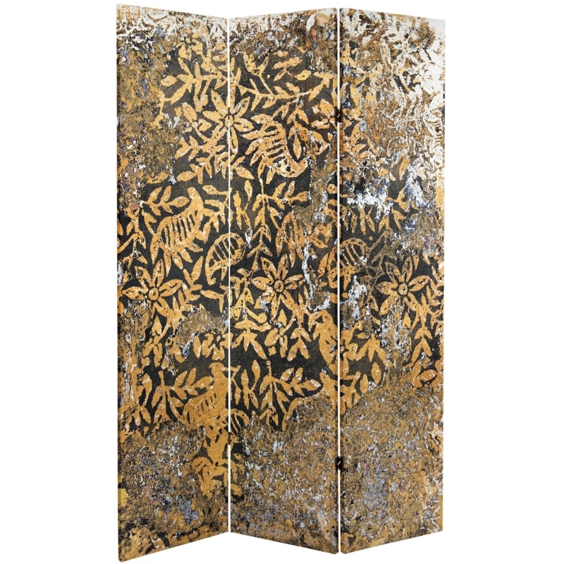 Room Divider Botanical Print Distressed Metallic Vintage Screen