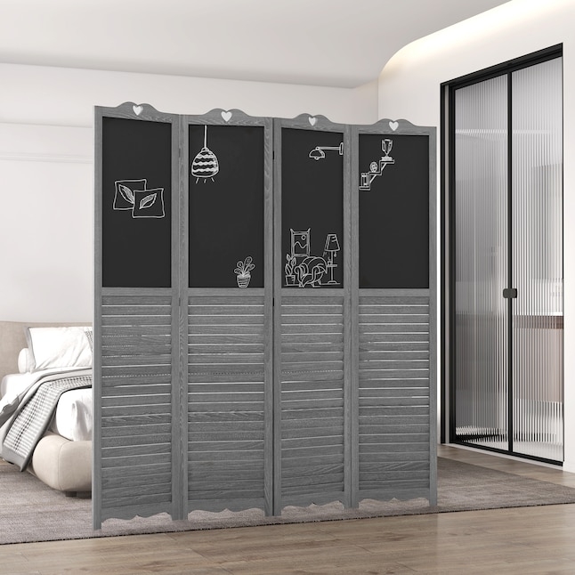 Room Divider Chalkboard Gray Wood Louvered Folding Creative Screen