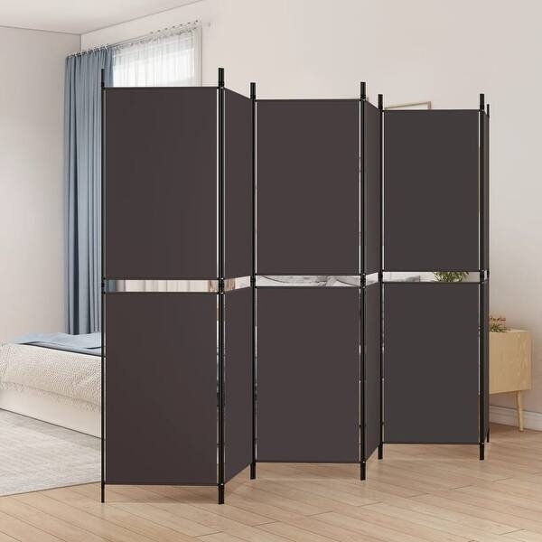 Room Divider Charcoal Fabric Panels Slim Profile Folding Screen Modern