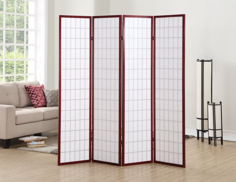 Room Divider: Cherry Wood 4-Panel Folding Shoji Privacy Screen