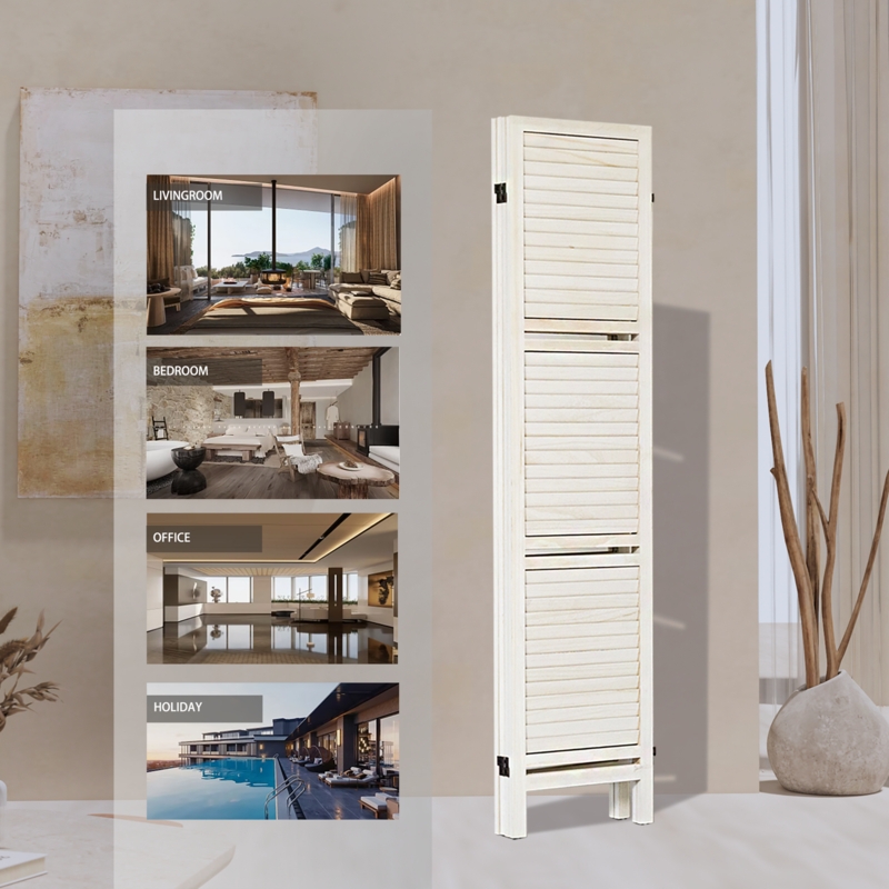Room Divider Coastal Louvered Folding Privacy Partition Screen
